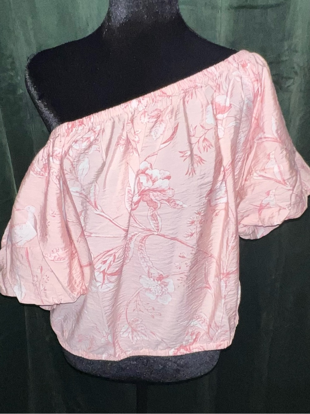 LOFT NWOT Size XL Women's Pink Off-Shoulder Floral Bubble Sleeve and Waist Blous